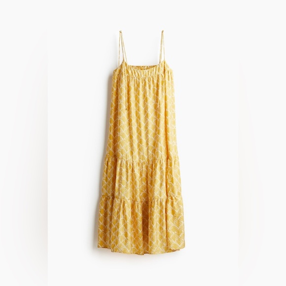 H&M TIE-STRAP MAXI DRESS Yellow/White pattern - Picture 2 of 14